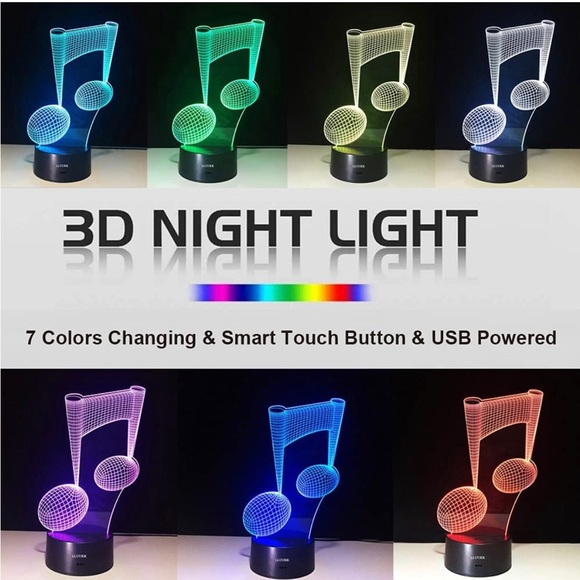 Visual 3D Night light Note Shape 2D Table Lamp for Music lovers - Picture 3 of 6